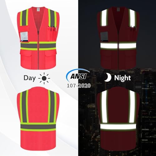 Pink Safety Vest for Men Women, Hi Vis Vest with Pockets, High Visibility Work Vest with Reflective Strips for Contractors/Surveyors/Drivers, Mesh Design, ANSI Compliant, (UB-Pink, L) - Image 2