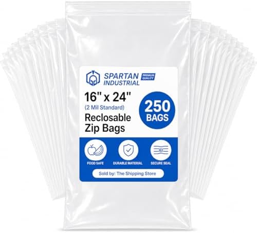 16” X 24” (250 Count) 2 Mil Clear Reclosable Zip Plastic Poly Bags by SpartanIndustrial
