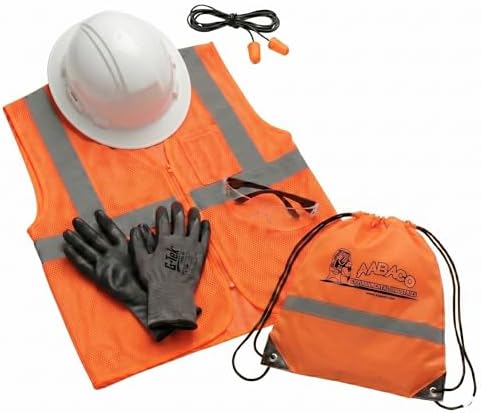 AABACO PPE Safety Kit: High-Visibility Mesh Vest, Full Birm Style Hard Hat, Ear Plugs, Protective Glasses, & Gloves with Drawstring Storage Bag by AabacoEnvironmental