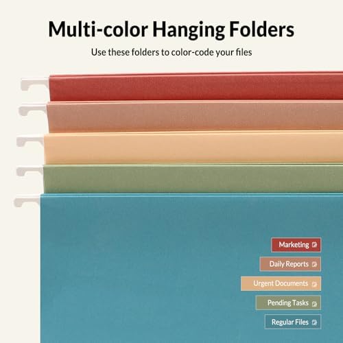 SUNEE Hanging File Folders, 50 Pack Letter Size Hanging File Folders with 1/5-cut Tabs, Stay Organized for Your Home and Office Bulk File, Documents and Paper,5 Retro Colors - Image 4