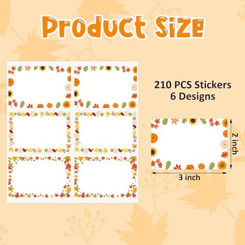 210 Pcs Fall Name Tag Stickers -3''x 2'' Self Adhesive Pumpkin Maple Leaves Name Stickers Gift Tag Labels for Fall Thanksgiving Classroom Party Gift Crafts Decor Envelope Packages Seals - Image 2