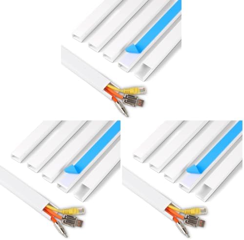 Rindion Cord Hider, 85.2in TV Cable Hider, Cord Covers for Wires on Wall, Self-Adhesive Wire Hider for TV on Wall Cable Management, 6 x L14.2 x W0.94x H0.55in - White (Pack of 3) by Rindion