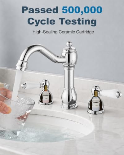 Aolemi Widespread Bathroom Sink Faucet 3 Hole White Lever Polish Chrome - Image 6