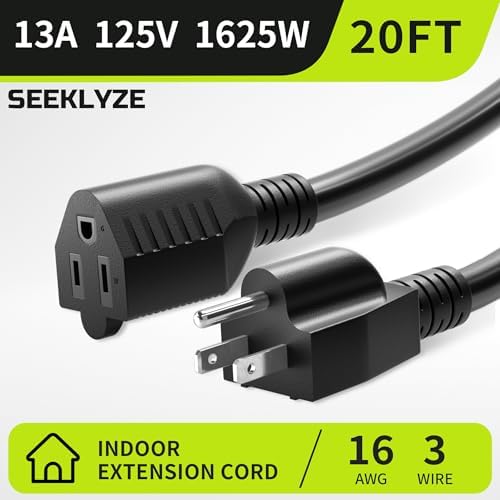 16/3 Black 20 FT (2Pack) Extension Cord Indoor for Appliances - Image 2