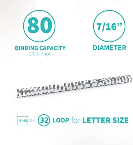 Binditek 100 Pack Double Loop Wire Binding Spines, 7/16Inch Binding Wire for Letter Size, 3:1 Pitch, 80 Sheet Capacity, 32-Loop, Black, for Students and Coworkers - Image 2