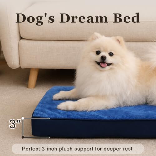 NUPIDA Waterproof Large Dog Bed for Crate with Washable Cover, 35x22, Navy - Image 5