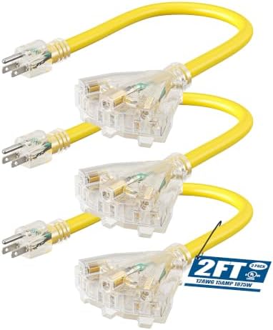 DEWENWILS 24 Inches 12/3 Extension Cord, STW AWG12/3 ETL Listed, Pack of 3 by DEWENWILS
