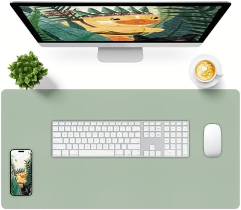 Bloss Leather Desk Mat, Large Mouse Pad, Non-Slip Desk Protector Mat, Leather Desk Blotter, Waterproof Desk Pad for Office Home Decor/Grey Green(31.5×15.7 Inches) by Bloss