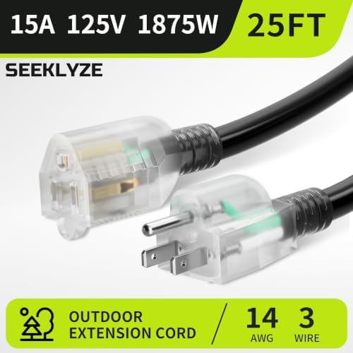 14AWG 25FT Outdoor Extension Cord, Heavy Duty with Lighted End - Image 2