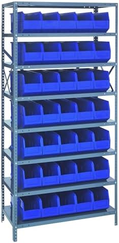 Quantum Storage Systems 1875-461BL Solid Heavy Duty 8 Shelves 35 Stackable Shelf Bins Blue Bins 75" H x 36" W x 18" D by QuantumStorageSystems