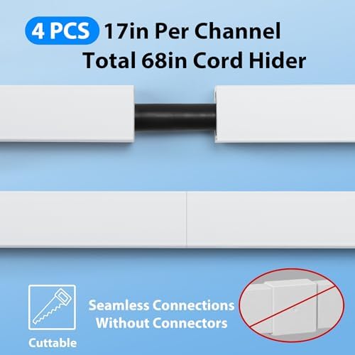 ZhiYo 68" Cord Hider for 1 Cable, Small Black Wire Covers, 0.6" W x 0.4" H - Image 5