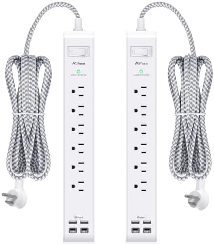 Mifaso 2 Pack Power Strip, 15FT Long Extension Cord, 1080J Surge Protector by Mifaso