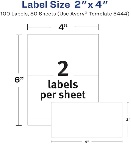 Avery® Printable All-Purpose Removable Labels, 2" x 4" White, Write or Print, Great for Organization Projects, 100 Customizable Blank Labels (5444) - Image 3