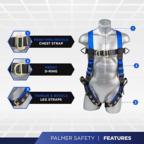 Palmer Safety Full Body Harness 5pt Adjustment, Front & Back D-Ring, Grommet Legs, and Fall Indicators - Image 2