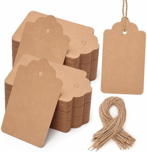 Juvale 500-Pack Blank Hang Tags with String and Fasteners - 2 x 3.5 in Cardstock Paper Tags for Labeling, Pricing, and Gifting - Versatile Brown Tags for Retail, Clothing, Gifts, and Craft Projects by Juvale