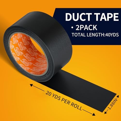 YONGJIN Black Duct Tape Waterproof, 2 Pack, 2 Inch x 40 Yards Total - Image 2