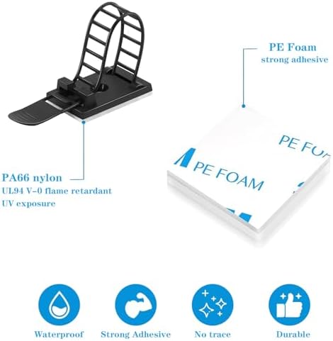 Adjustable Adhesive Cable Management Clips for Desk,Black,100 Pcs - Image 4