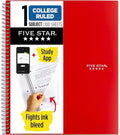 Five Star Spiral Notebook Plus Study App, 1 Subject, College Ruled Paper, 100 Sheets, 8-1/2" x 11", Fire Red (72053) by FiveStar