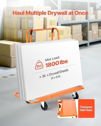 VEVOR Heavy-Duty Panel Dolly, Drywall Cart Features 45.28" x 21.8" Deck & 5" Swivel Wheels, Drywall Sheet Cart, Handling Wall Panel, Sheetrock, Lumber, Ideal for Garage, Home, Warehouse - Image 2