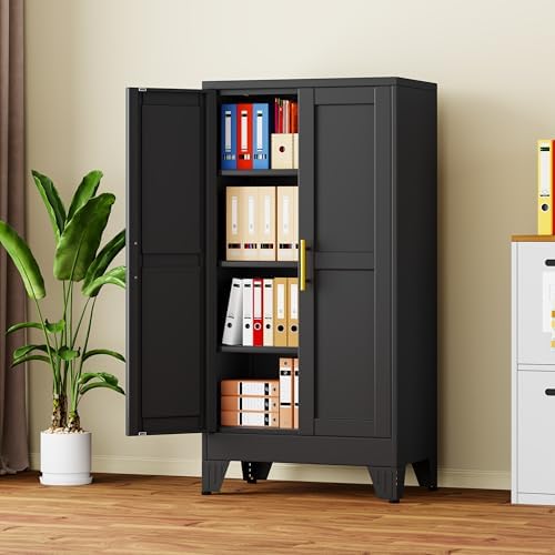 47" Black Metal Storage Cabinet with 2 Doors and 3 Adjustable Shelves,Steel Garage Tool Cabinet, File Cabinet,Kitchen Pantry Cabinet for Home,Office,Garage,School,Warehouse - Image 2