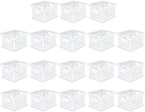 Sterilite Stackable Plastic Storage Crate Bin Organizer File Box with Handles for Home, Office, Dorm, Garage, or Utility Organization, White, 18-Pack by Sterilite
