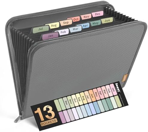 Sooez 13 Pocket Accordion File Organizer, Zipper Expanding File Folder A4 by Sooez