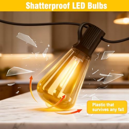 Solar String Lights Outdoor Waterproof with Remote & Timer, LED Shatterproof ST38 Bulbs, USB & Solar Powered Patio Lights for Backyard, Porch, Garden, Wedding, Christmas Decor (66FT) - Image 5