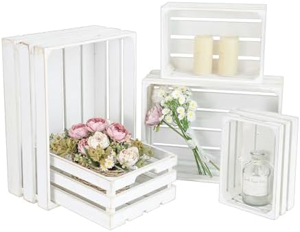 Large Wooden Crates, Set of 5 Wood Crates with Handles, Rustic Whitewashed Farmhouse Wooden Crate for Display, Wedding Birthday Home Party Living Room Kitchen Decoration - Image 7
