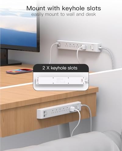 Mifaso 2 Pack Power Strip, 12FT Long Extension Cord, 1080J Surge Protector - Image 6