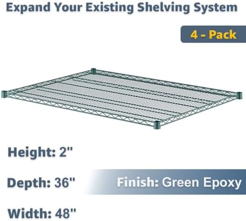 36" x 48" Replacement Wire Shelves 4 Pack for Storage Systems, Green-Plated Steel Build, NSF - Image 2