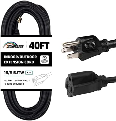 40 Ft Black Outdoor Extension Cord, 16 Gauge Heavy Duty Power Cord by HONDERSON