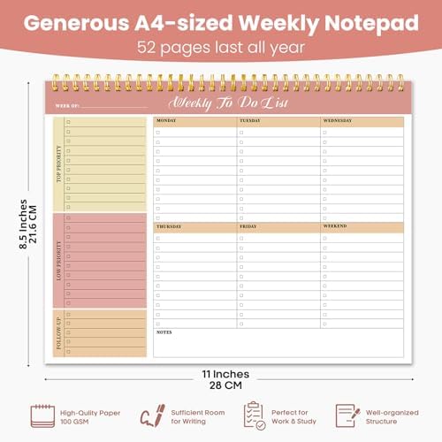 Weekly To Do List Notepad with 52 Undated Sheets（8.5"×11"）- Undated Weekly Planner Notepad for Office Desk Accessories and Supplies - Sunshine Petal - Image 3