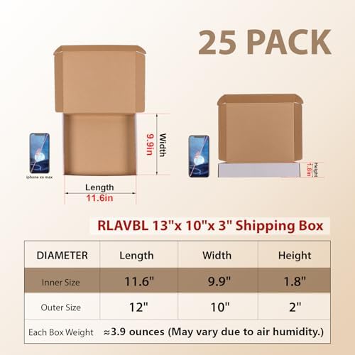 RLAVBL 12x10x2 Shipping Boxes Set of 25, White Corrugated Cardboard Box for Packing, Mailing, Business - Image 2