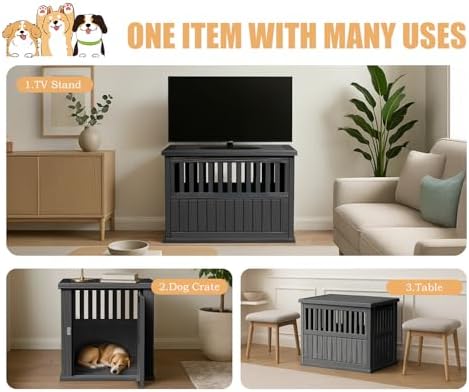 42 Inch Dog Crate Furniture Lockable Dog Kennel Indoor for Large Dogs and Medium Heavy Duty Pet Crate Decorative Pet Cage End Table,Black - Image 4
