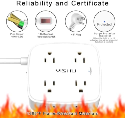 3Ft Surge Protector Power Strip - 8 Widely Outlets with 4 USB Ports, 3 Side Outlet Extender with 3 Feet Extension Cord, Flat Plug, Wall Mount, Desk USB Charging Station, ETL, White - Image 6