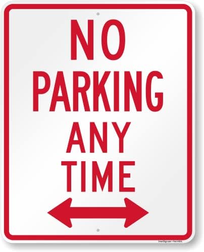 SmartSign 30 x 24 inch “No Parking Any Time” Metal Sign with Bidirectional Arrow, 80 mil Laminated Rustproof Aluminum, Red and White, Made in USA by SmartSign