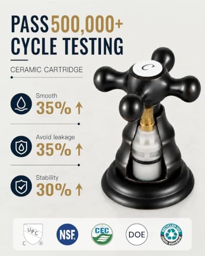gotonovo Bathroom Faucet 3 Hole Vintage, Oil Rubbed Bronze, H C Label - Image 4