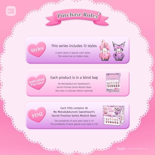 Sanrio Blind Box My Melody&Kuromi Mini Figures Sweetheart's Secret Promise Series Mystery Bean for Car Accessories Decorations Home Decor Birthday Gifts, Whole Set, 18PCS - Image 6