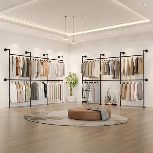 Industrial Pipe Garment Rack 106.3" L-Shaped Wall-Mounted Closet System - Image 6