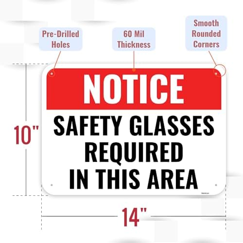 1PC Safety Glasses Required PPE Safety Sign, 14 x 10 Inches - Aluminum - Construction Area Signs For Workplace Site - Personal Protective Equipment - Image 2