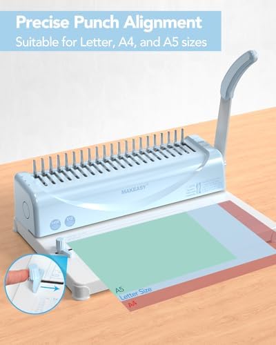 MAKEASY Binding Machine, 21-Hole, Comb Binding Machines with 1 Box Comb Bindings Spines, Comb Binder for Letter/A4/A5 Paper, 12 Sheet Punch Capacity - Image 3