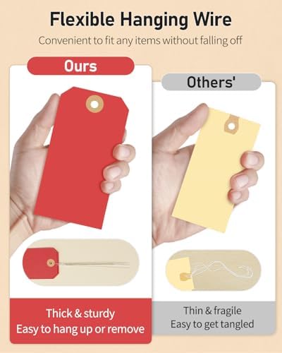 Uniclife 100 Pcs Red Blank Shipping Tags with Wire Attached 4.7 Inch Paper Tags Hang Tag with Reinforced Eyelet Large Marking Label Writable Price Inventory Label Tag, 4.7" x 2 3/8" - Image 4