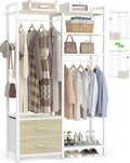 78.7'' Clothes Rack for Hanging Clothes - Reversible Clothing Rack with 2 Drawers, Heavy Duty Garment Racks with Shelves, 6 Tiers Freestanding Closet Wardrobe System with Hanging Hooks, White Oak by Besiost