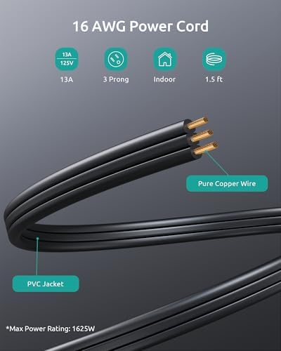 1.5FT Right Angle Extension Cord, 3 Prong Flat Plug with 3 Outlets, Black - Image 6