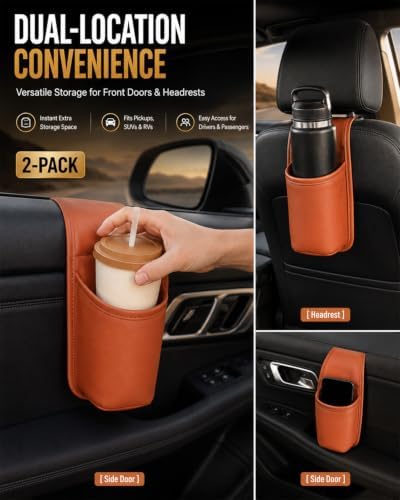 Leather Car Door Cup Holder Clip on Extra Large Drink Organizer 2 Pack - Image 4