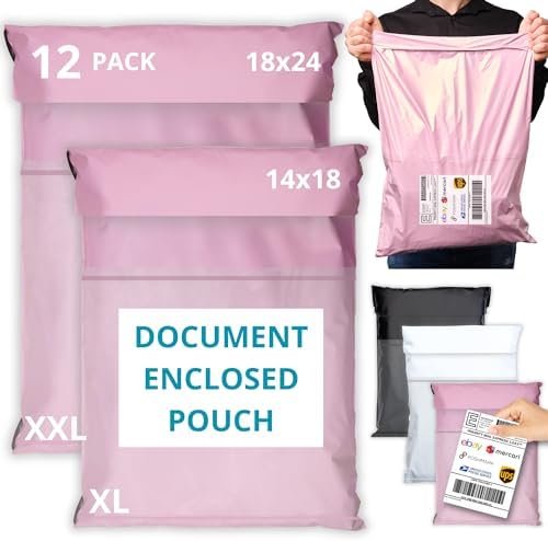 Shipping Bags (12 Pack) with Label Pouch - 14x18 & 18x24 - Poly Mailers for Clothes, Self-Seal Plastic Mailing Envelopes - Tear & Water-Resistant Packaging Bags for Clothing, Not Padded by Emballax