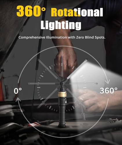HOTLIGH Rechaegeable Work Light, 5000mAh Magnetic Flashlight with 360° Rotate Foldable Design, 1200 Lumens Led Work Light, Mechanic Light for Car Repairing/Emergency,Fathers Day Dad Gifts - Image 2