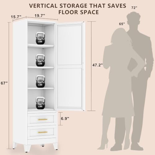 20 inch Wide Storage Cabinet with Doors and Shelves, Tall Narrow Pantry - Image 2