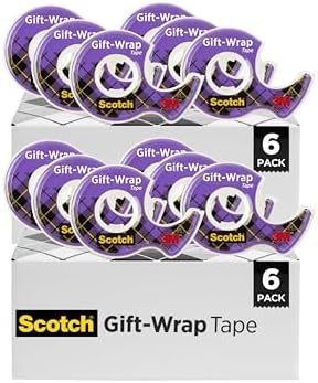 Scotch Gift-Wrap Tape with Dispensers, Clear Satin Finish, Invisible on Most Wrapping Paper, Photo-Safe, 3/4 in x 650 in Each, 12 Rolls for Holiday Gift Wrap by ScotchBrand