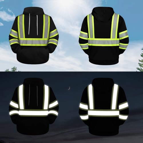 TCCFCCT High Visibility Safety Sweatshirts Class 3 Hi Vis Hoodies for Men Women, Reflective Safety Jacket for Men Construction Workers, Surveyors, Durable & Dirt-resistant, WTD-Black with Green M - Image 2
